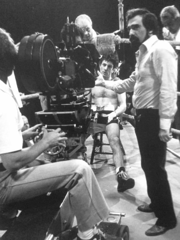 Scorsese in the ring directing a dolly move into De Niro as Jake LaMotta