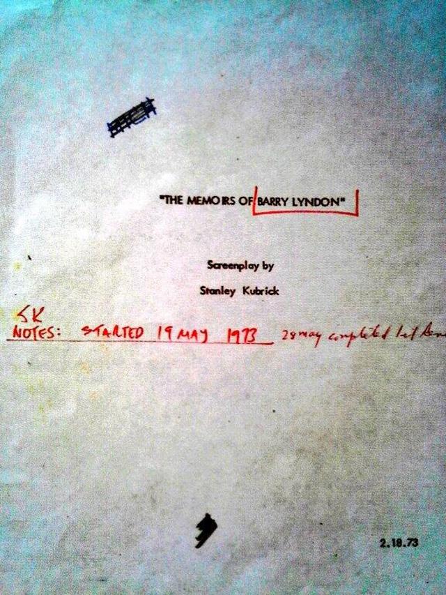 Cover of draft fifteen with Stanley Kubrick’s notes for Barry Lyndon, courtesy of Will McCrabb