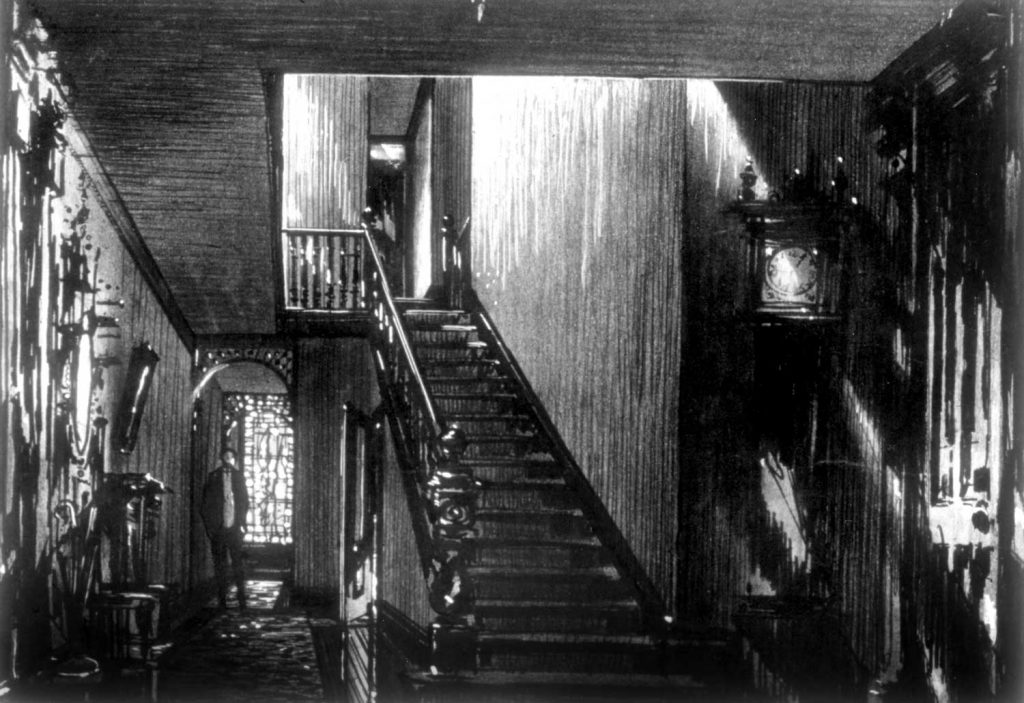 This Psycho production sketch indicates the sinister, suffocating atmosphere to be found in the Bates household, courtesy of the Academy of Motion Picture Arts and Sciences