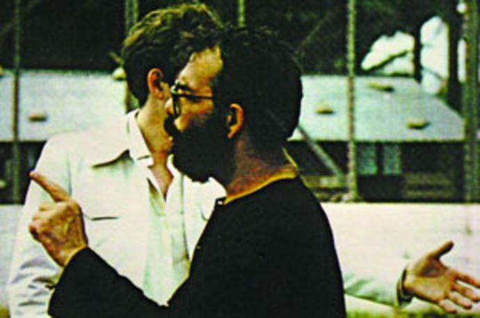 Francis Ford Coppola and editor/re-recording mixer Walter Murch (back) in the Philippines during the shoot of Apocalypse Now in March 1977. Photo by Richard Beggs. Courtesy of Walter Murch
